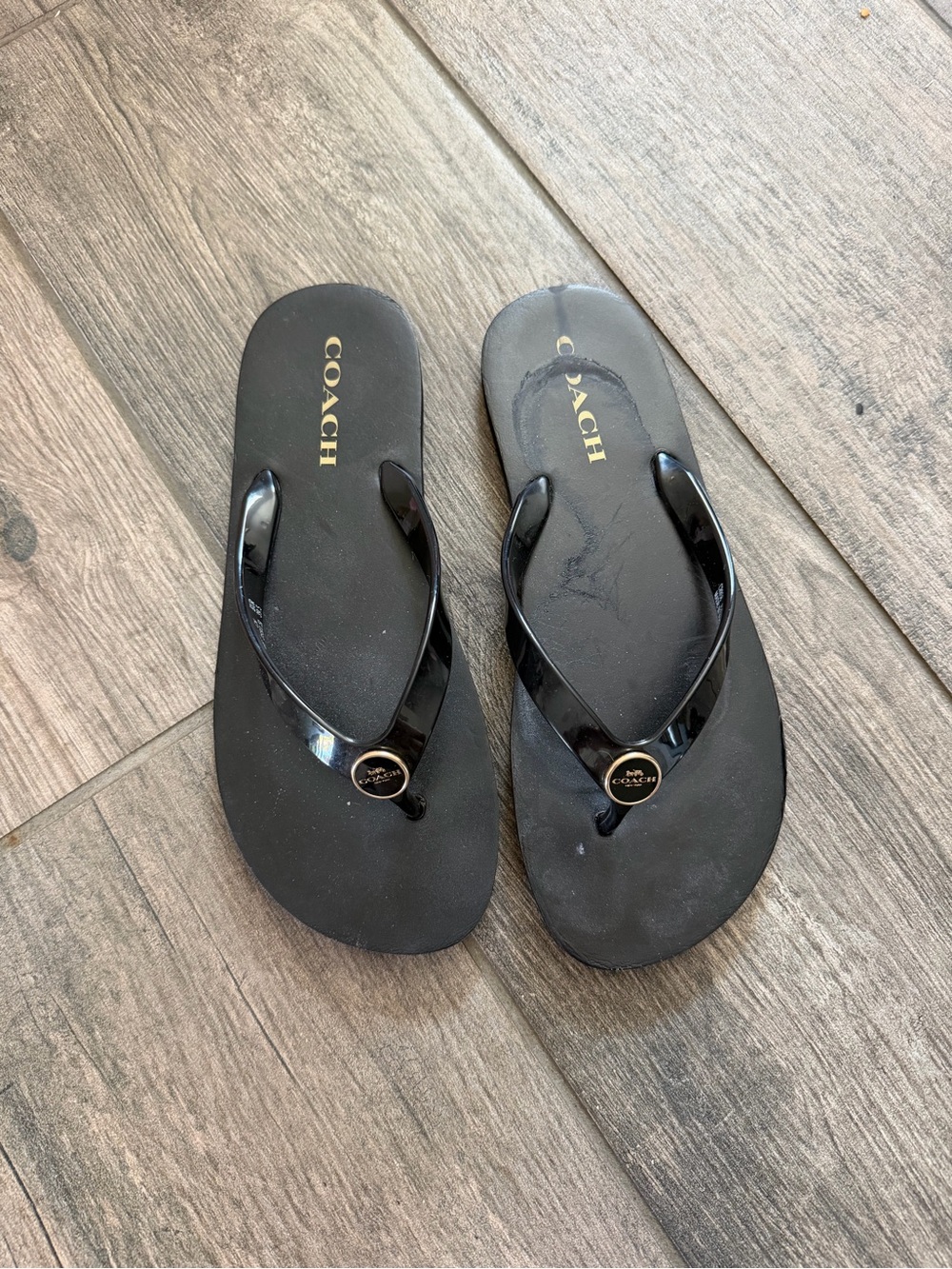 Coach Black Patent Logo Thong Sandals